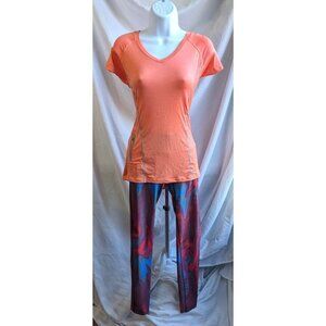 PRISMSPORT & REEBOK Orange & Blue Workout Set - Tee + Marbled Leggings Size S